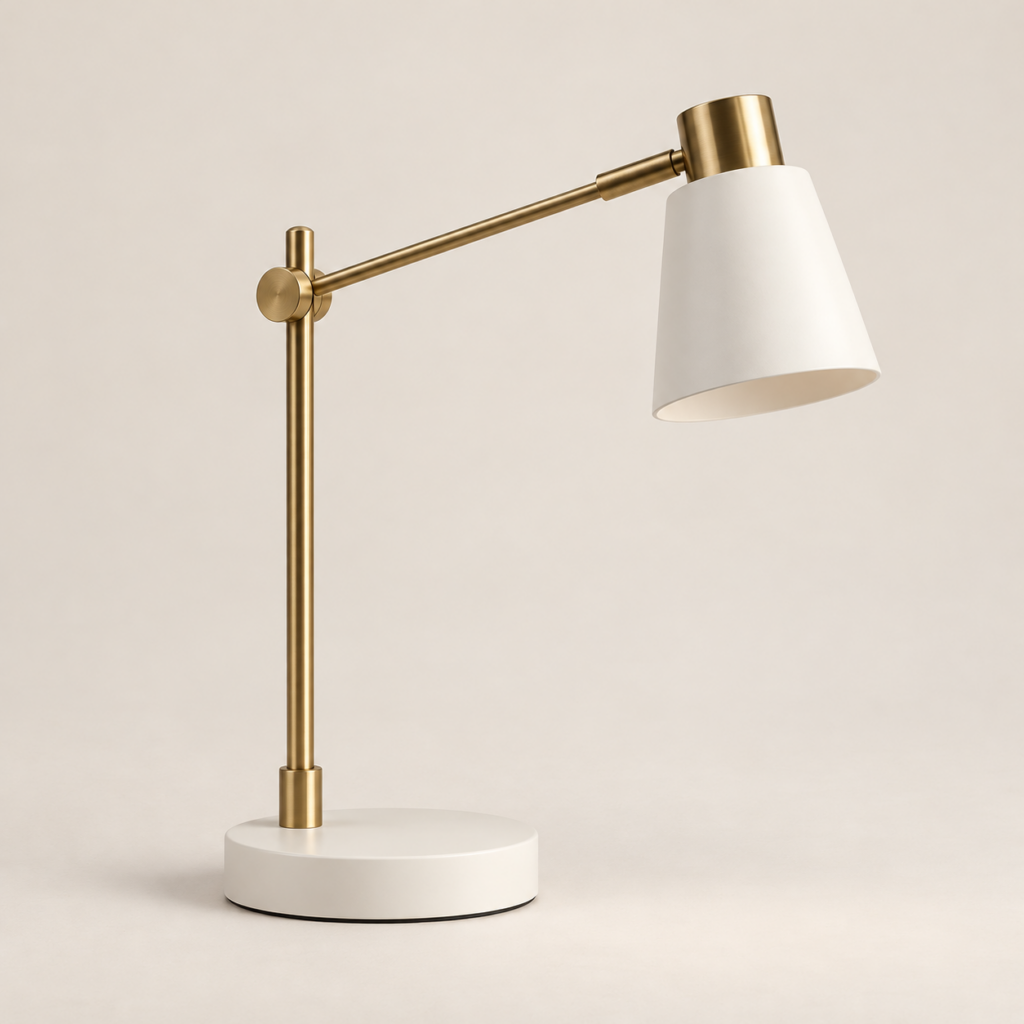 White and brass LED desk lamp